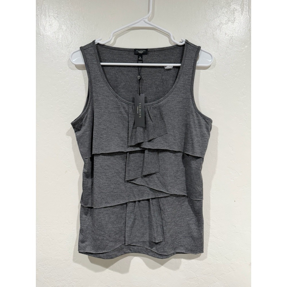 Talbots Petite Gray Ruffle Tank Top Size M Petite
